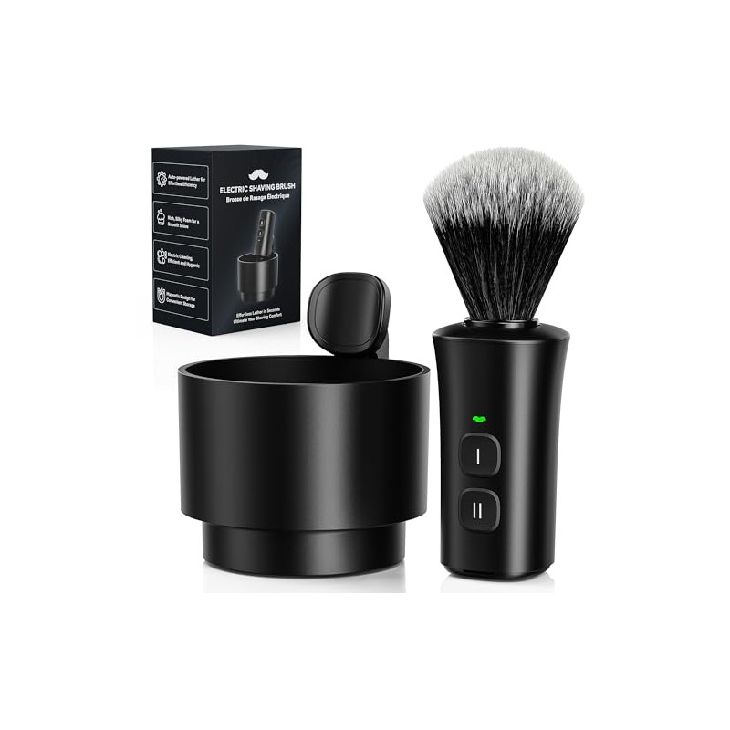 KAUGIC Shaving Brush with Bowl, Synthetic Bristles, Fast Spin-Drying, IPx6