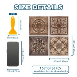 CHGCRAFT 36 Pcs 4 Style Tile Stickers Moroccan Style Peel and Stick Wall Stickers Brown Flowers Waterproof Self Adhesive Stick on Tiles Decals for Kitchen Bathroom Wall Art Decor, 4×4 Inch