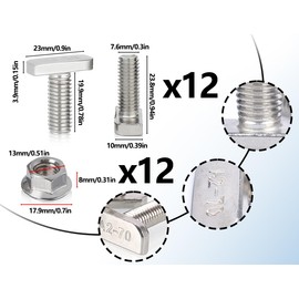 KAPSING Set of 12 Hammer Head Screws M8 x 20 Stainless Steel A2-70 Hammer Head Screws Set with Flange Nuts, Anchor Rail Screws Greenhouse Screws Accessories