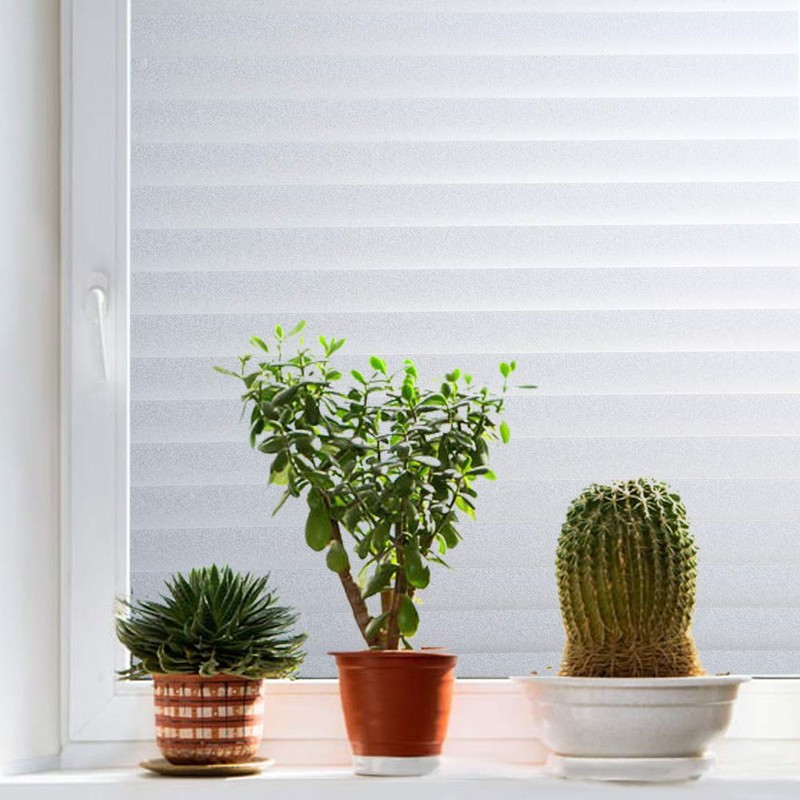 Mangobox Privacy Window Film, Non Adhesive White Strips Vinyl Glass