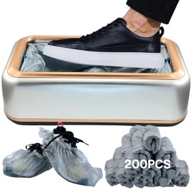 Automatic Shoe Covers Dispenser With 200pcs Non-slip Disposable Shoe Covers, User-Friendly Shoe Covers Machine for Home, Mall, Laboratory, Fits Size 11 US Men and up (Ornate Silver, 200pcs)