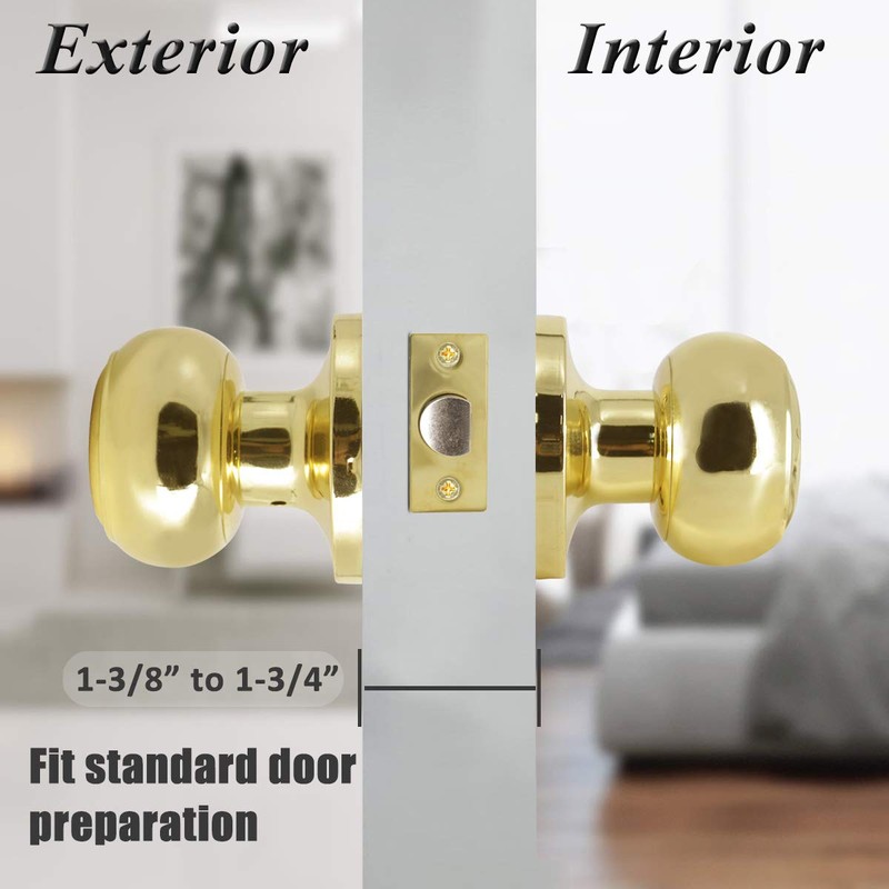 Probrico Passage Door Knobs Polished Brass Interior Hall/Closet Door Handles