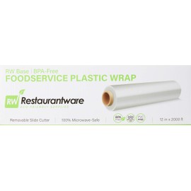 Restaurantware Restaurantware RW Base 12 Inch x 2000 Feet Cling Wrap 1 Roll Microwavable Cling Film - With Removable Slide-Cutter Clear Plastic Food Wrapping Film Securely Seal And Keep Food Fresh