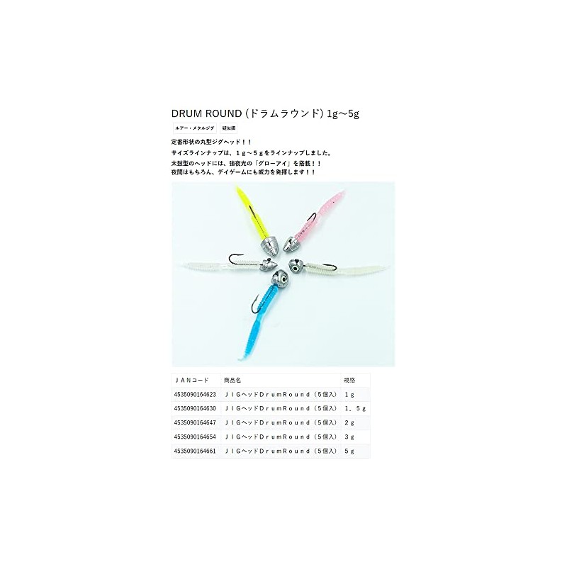 MARUSHINGYOGU Dragon JIG Head DrumRound (Pack of 5) 0.1 oz