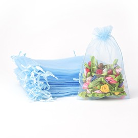 100pk Sky Blue Organza Gift Bags,7x9cm Small Organza Favor Bags,Wedding Jewelry Pouches with Drawstring,Mesh Candy Favour Bag Party Sweet Bags for Birthday,Wedding,Christmas,Gift Wrapping