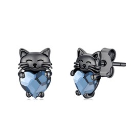 Cat Earrings for Women 925 Sterling Silver Black Cat Gifts for Girls Stud Earrings Animal Jewellery for Kids……