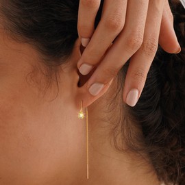 SLOONG Gold Dangle Earrings for Women, Long Hanging Gold Chain Earrings Trendy Hypoallergenic Dangling CZ Threader Earrings for Women Jewelry (Style 3)