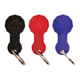 Shopping Cart Keys - Set of 3 Removable Keys - Shopping Cart Canadian Loonie Key - Plastic Keys with Metal Key Rings (Black, Red, and Blue)