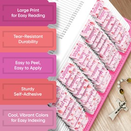 Candy Pink Leaves Bible Tabs for Women – Laminated Large Print Leaf Pattern Bible Index Tabs, 80 Old & New Testament Scripture Tabs with Easy-Apply Guide, Cute Durable Tabs for Bible Study