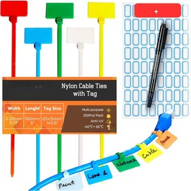 250 count 6" Zip Tie Tags Self Locking Labels Zip Ties with Label Tags,  Ties with Labels, for Organization,  Tie Tags with Plastic , Label Mark Tag Outdoor (Muti Color) - Colour: Muti Color