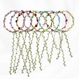 Jaarssho Assorted Colored Flower Crown Set, 16 Pcs Rose Leaf Floral Headband Garland Crowns for Women, Paper Blossom Flower Girl Headpiece Accessory for Wedding Festival Party Photography