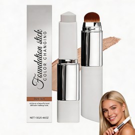 Barra de base de maquillaje que cambia de color, base de maquillaje en barra 2 en 1, con pincel para difuminar, maquillaje hidratante de larga duració