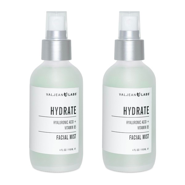 Valjean Labs Face Mist - Hydrate | Hyaluronic Acid + Vitamin B5 | Helps to Hydrate and Plump Skin and Restore Elasticity | Paraben Free, Cruelty Free, Made in USA (4 oz, 2 Pack)