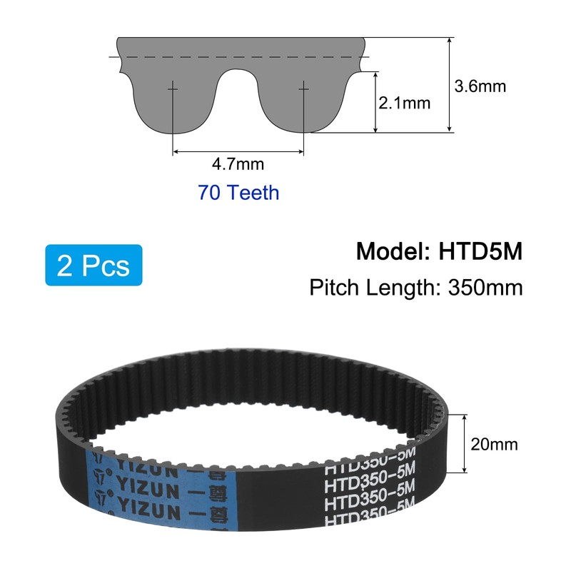 QUARKZMAN Pack of 2 HTD-5M Rubber Toothed Belt 70 Teeth