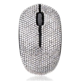 Bling Crystal Rhinestone Wireless Mouse - 2.4G Cordless Mice with USB Nano Receiver Computer Mouse with Noiseless Click for Laptop, PC, Tablet, Computer, and Mac - White
