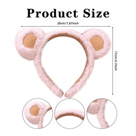 3Pcs Bear Ears Headband, Cute Plush Animal Hair Hoops, Animal Alice Hair Band for Girls and Women Furry Bear Ears Party Costume Accessories (Pink)