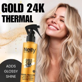Nelly Gold 24K Thermal Spray – 6.76 oz, Heat Styling Companion for Hair (3-Pack)