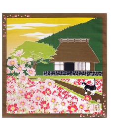 Furoshiki Small-size Japanese Wrapping Cloth Traveling-cat Japanese Old-style House Cosmos Cat September