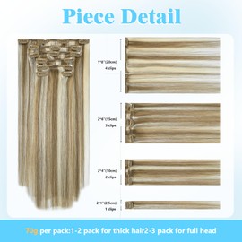 Ukira Blonde Hair Extensions for Women Real Human Hair Clip in Hair Extensions Human Hair 20 Inch 70g 7pcs Ash Blonde Highlights Bleach Blonde Stright Remy Human Hair Clip in Extensions for Women
