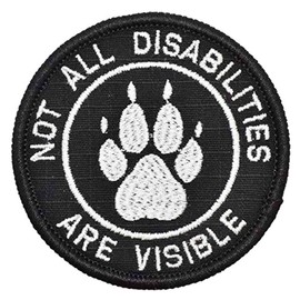 Service Dog Patch, "Not All Disabilities are Visible" Phrase Dog Paw Hook Loop Embroidery Patches for Dog Harness Vest Collar