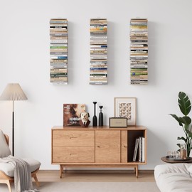 Wawocs Invisible Floating Book Shelves for Wall, 8 Tier Heavy Duty Metal Loads 120LBS, Vertical Spine Book Tower Floating Bookshelves, Book Organizers for Home Office, 4 Pack White