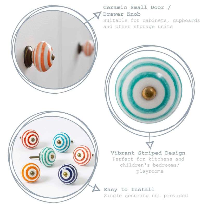 Nicola Spring Ceramic Cupboard Drawer Handle Knobs - Stripe Design