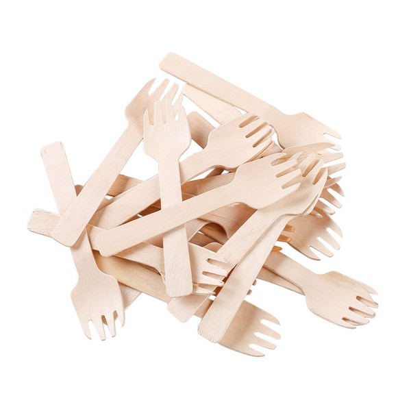 Gmark 4" Mini Wooden Spork 100 ct, Biodegradable Compostable Birchwood