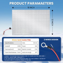 （2 Pack vattceel RV Tank Heater Pad, with Constant Temperature RV Tank Heaters DC 12V Stock Tank Heater 12“ x 18” Use with Up to 50 Gallons Fresh Water Tanks