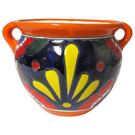 Talavera Pottery Store Michoacana Mini Planter #2 Orange Hand Painted Indoor Outdoor Multi Colored Glazed (Orange)