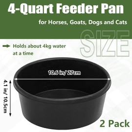 Sadnyy 2 Pcs Rubber Feeder Pan, 4 Quart Rubber Feed Pan Utility Horse Feed Bucket Dog Bowl Horse Feeder for Cats Dogs Goats Chicken Dust Bath Container Animal Feeding, 10.6 x 4.1 Inch