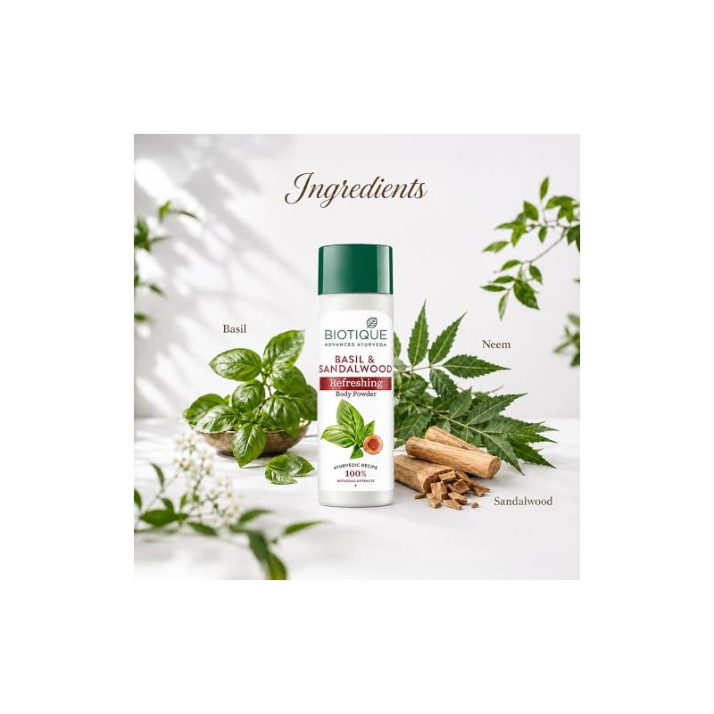 Biotique Basil and Red Sandal wood Body Talc 180gms by