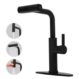 Besdor Waterfall Kitchen Faucet with Pull Down Sprayer, Stainless Steel Black Kitchen Sink Faucet, Single Handle Commercial Faucet with Sprayer, 360° Rotatable, 3 Function Sprayer, Matte Black