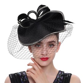 ORIDOOR Women's Tea Party Hat Mesh Floral Feather Hair Clip Fascinator Headwear for Wedding Cocktail A Black