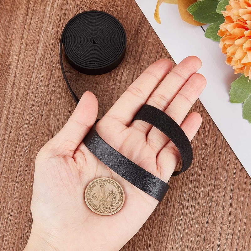 GORGECRAFT 1/2" Wide Faux Grain Buffalo Black Leather Strip 79"