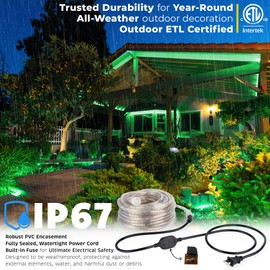West Ivory 25ft Green LED Rope Lights, Connectable Outdoor Permanent Waterproof Accent Exterior Lighting, Transparent PVC Case, ETL Certified, Holiday, Backyard Patio, Home Garden, Decorative