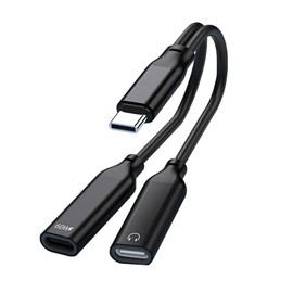 2 in 1 Type C Earphone Converter Adapter, USB Type-C Earphone Converter, Cave [Charge While Listening to Music], Equipped with DAC, Hi-Fi Sound Quality, PD60W Rapid Charging, Supports Calls, Volume