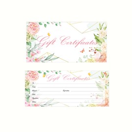 Blank Gift Certificates for Business Floral Certificate Cards 2.4 x 4.8 Inch Blank Client Custom Certificate Cards for Custom Client Birthday, Wedding Bridal Christmas Birthday 50 Pcs