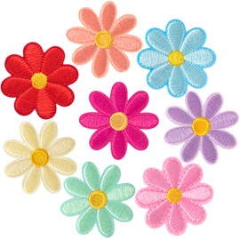 PAGOW 8 Pcs Flower Iron on Patches, Cute Daisy Flower Applique Patch, Sew On Embroidered Applique Sewing Patches for Bags, Jackets, Jeans, Clothes DIY Patches, 1.57x1.57inch (W*H), 8 Colors