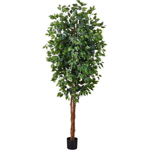 7Ft Triple Trunk Artificial Ficus Tree with Natural Wood Trunks,