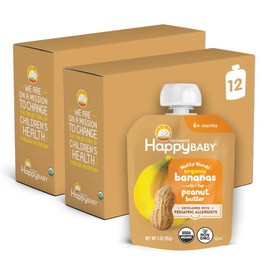 Happy Baby Organics Stage 2 Baby Food Pouches, Gluten Free, Vegan Snack, Nutty Blends, Bananas & Peanut Butter Organic Baby Food, 3 Ounce (Pack of 12)