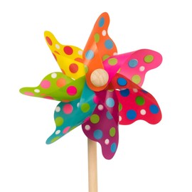 CIM Moulin Wind Chime 14 Colour Dots UV-Resistant and Weatherproof Wind Wheel Diameter 14 cm Height 32 cm Ready Assembled Including Stand Rod