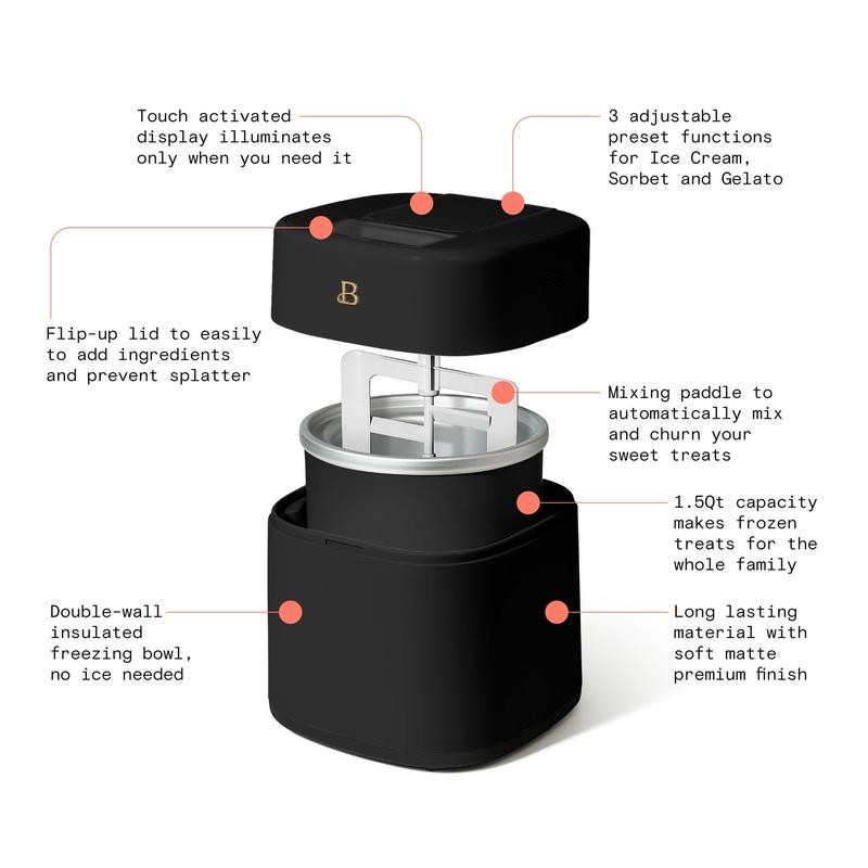 Beautiful 1.5 Qt Ice Cream Maker with Touch Activated Display,
