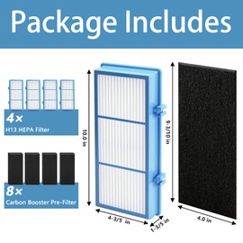 HAPF30AT-Total Air HEPA Type Filter Replacement for Holmes AER1 Air Purifier, Compatible with HAPF300AH-U4R and HAP242-NU, Funmit 4 True HEPA Filters & 8 Activated Carbon Pre-Filters, Blue