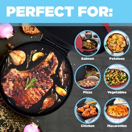 Courant Pizza Maker 12 inch 220 VOLT NOT FOR USA USE, Newly improved Cool-touch Handle Non-Stick plates Pizza oven & Calzone Maker, Electric Countertop Oven for Home or School, Indoor Griddle, Red