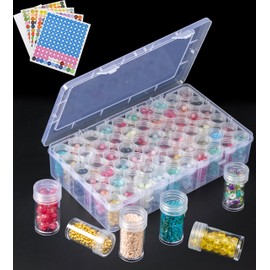 LEIYULY Diamond Art Storage, Bead Organizer Box and Storage Plastic Case with Hinged Lid for Bracelet Making DIY Jewelry Craft Nail and small item storage (Transparent cylindrical box*60)