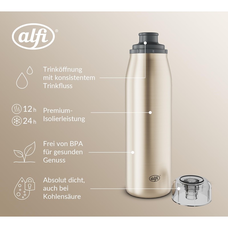 alfi ISO Bottle 500 ml, Gold Champagne, Insulated Drinking Bottle