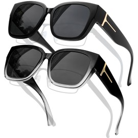 KANASTAL Over Glasses Sunglasses for Women Fit Over Glasses Sunglasses Polarized Wrap Around Square Black Shades Trendy UV400 Protection