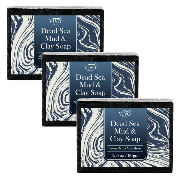 Vivo Per Lei Dead Sea Soap - Dead Sea Mud Soap for Face and Body - Charcoal Soap Bar with Dead Sea Minerals - Cleanse Your Skin Gently - 3.17 Oz (Pack of 3)