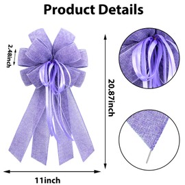 Anshome Large Purple Burlap Easter Wreath Bow, Spring Decorative Bow with String, 11.42 x 20.87 Inch