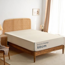 Wake In Cloud - Extra Deep Queen Fitted Sheet 1 Piece - 50cm Deep Pocket Bed, 1000TC Ultra Soft Microfiber, Light Beige, Queen Size